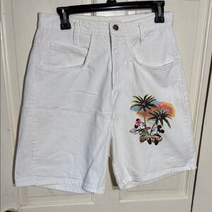 Disney White Jean Shorts with Mickey and Minnie Tropical Design sz 7/8